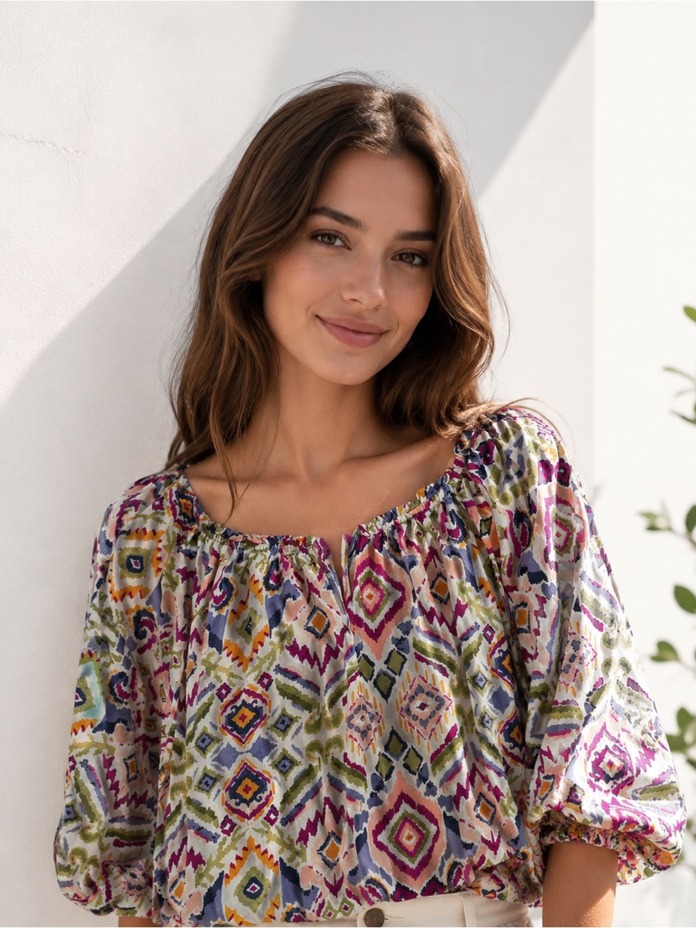 beachlunchlounge Floral Print Top in White, Pink, Blue and Yellow